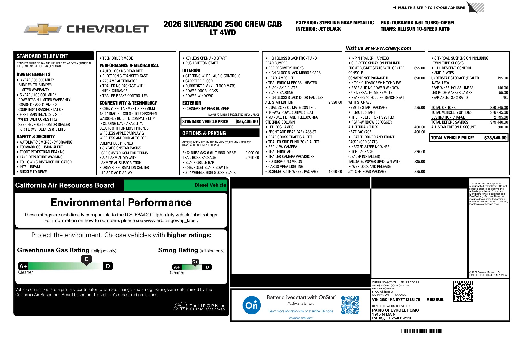 2026 Chevrolet Silverado 2500HD LT window sticker