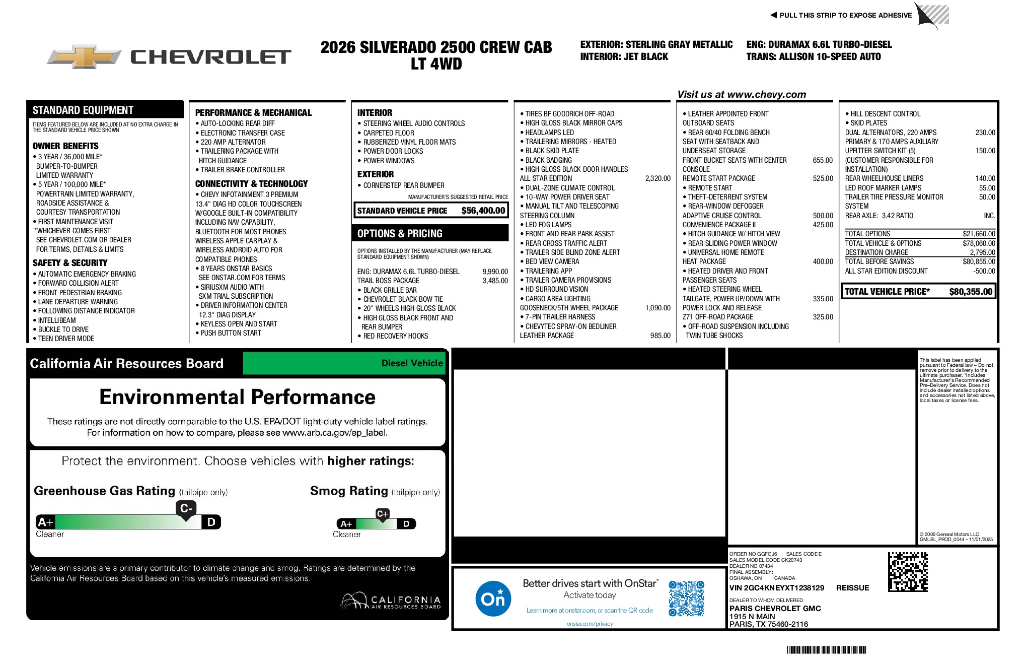 2026 Chevrolet Silverado 2500HD LT window sticker
