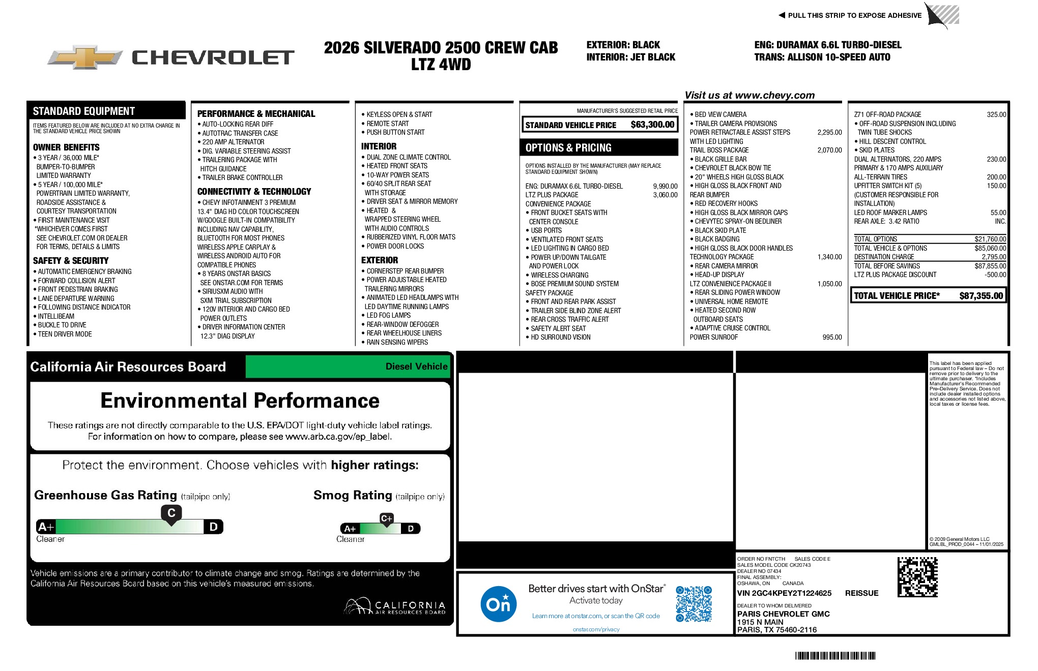 2026 Chevrolet Silverado 2500HD LTZ window sticker