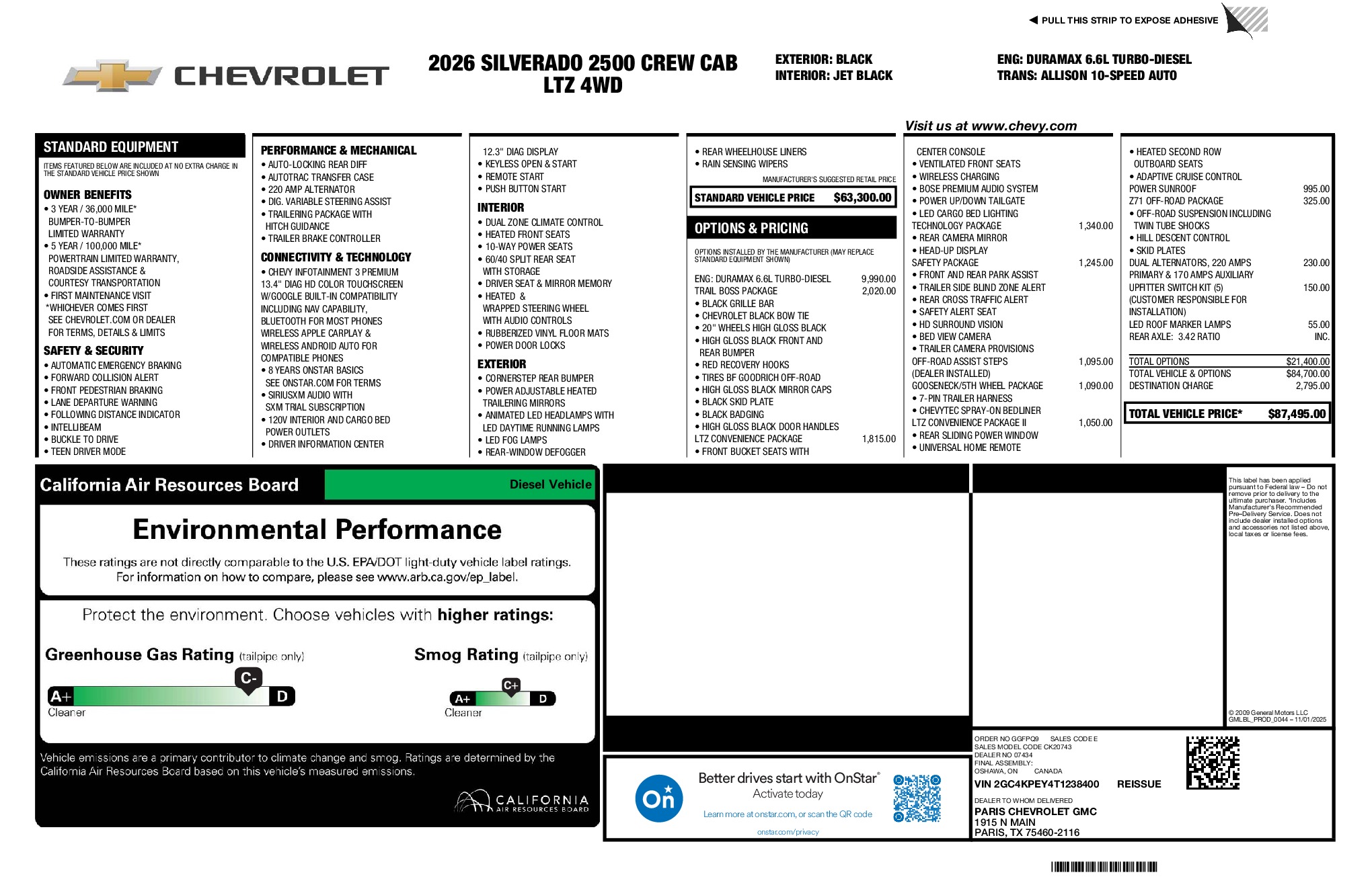 2026 Chevrolet Silverado 2500HD LTZ window sticker