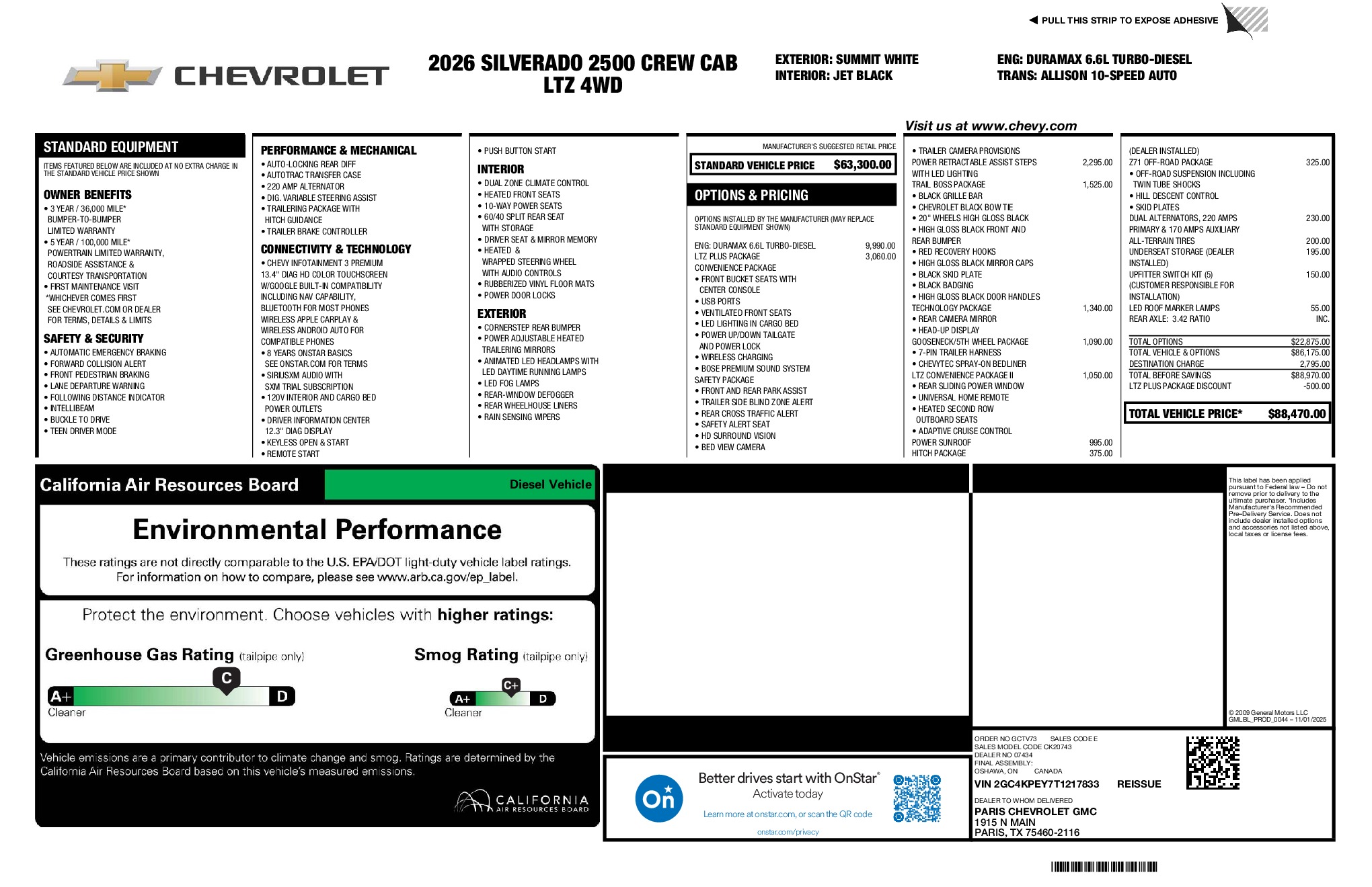 2026 Chevrolet Silverado 2500HD LTZ window sticker