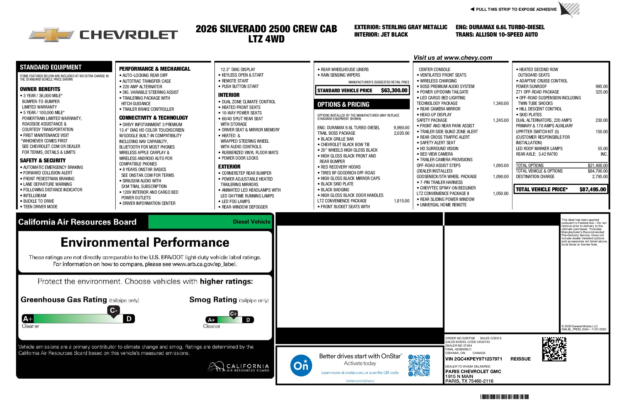 2026 Chevrolet Silverado 2500HD LTZ window sticker