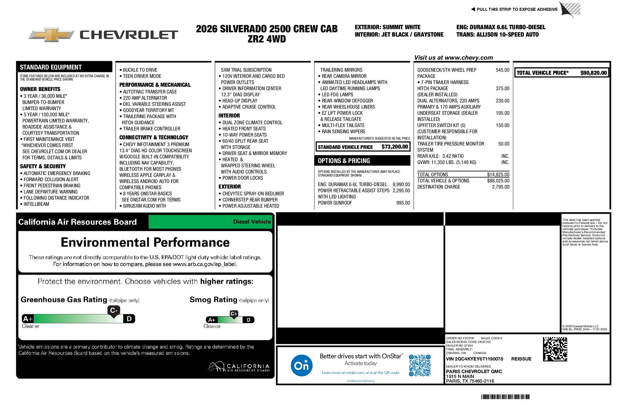 2026 Chevrolet Silverado 2500HD ZR2 window sticker