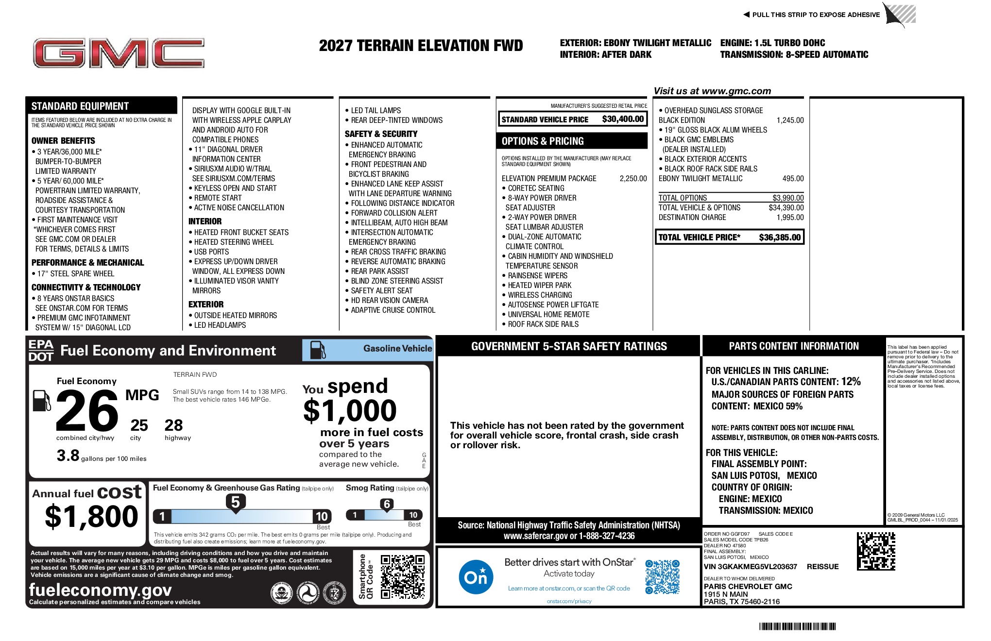 2027 GMC Terrain Elevation window sticker